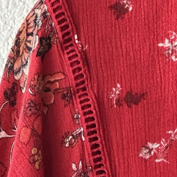 Knox Rose Red Floral Dress Boho Fall Long Sleeve V-Neck Women's Size Small - Picture 5 of 8